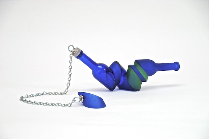 June Diamond, Untitled Blue and Green with Chain, Glass, metal
