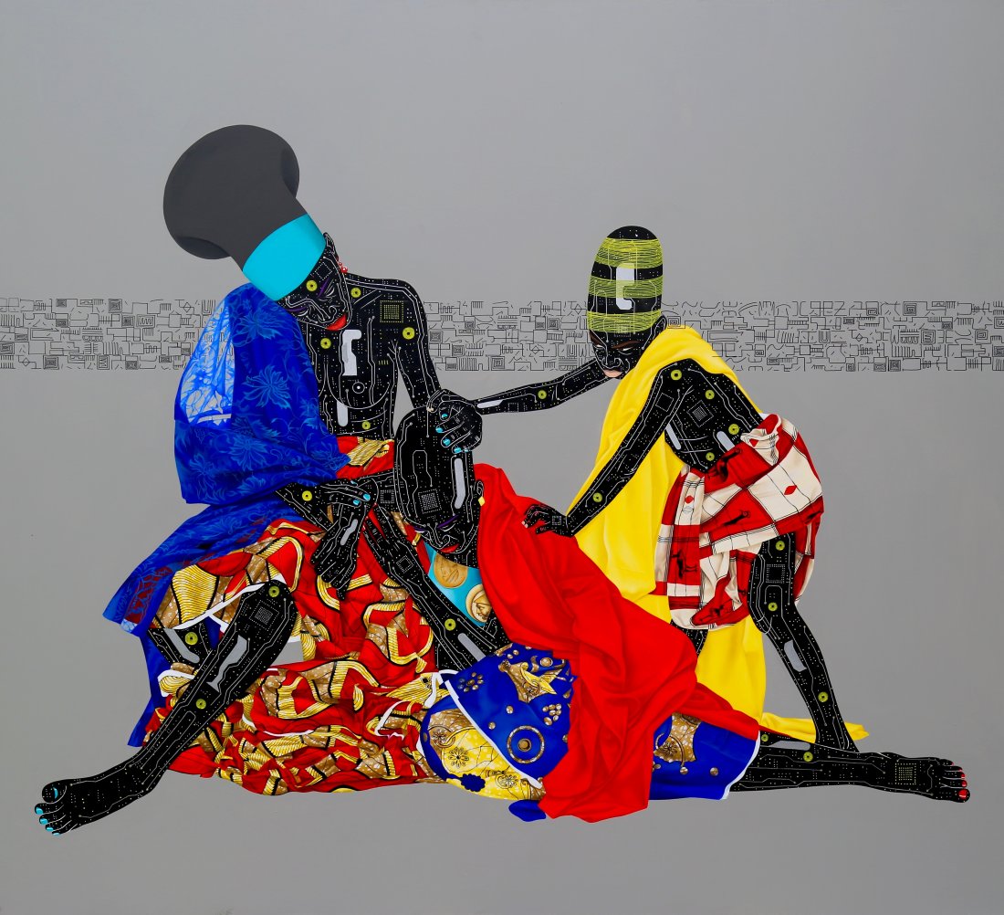 Eddy Kamuanga Ilunga, 'Oubliez le passe et vous perdez les deux yeux', 2016. Acrylic and oil on canvas, 220 x 200 cm. Image the artist, courtesy of October Gallery.