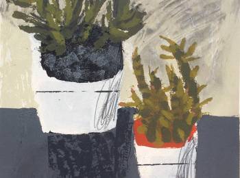 Cactus Pots, Acrylic on Board by Rosemary Vanns