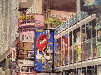 Duane Anderson, Hershey's NYC, Watercolor on Paper, 19'x 25.5'