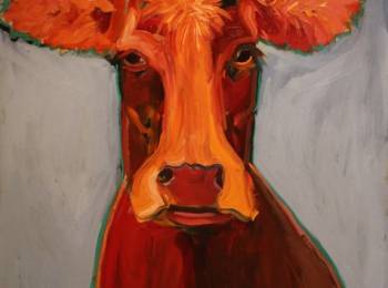 "Red Cow", Artist:Laurie Shelton, 40" X 36" Oil painting